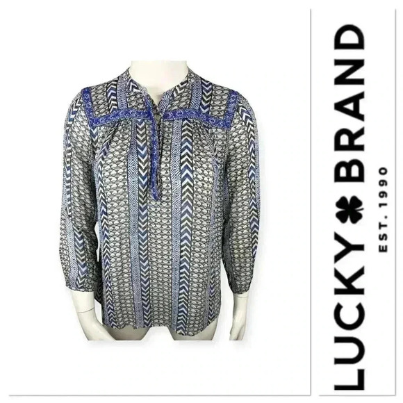 Lucky Brand blue and white print top size 1X - Picture 1 of 9